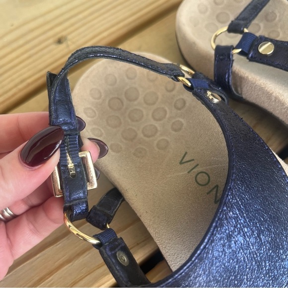 VIONIC Kirra Metallic Blue Sandal Comfort T Strap Thong Ankle Strap 7.5 Navy - Picture 4 of 10